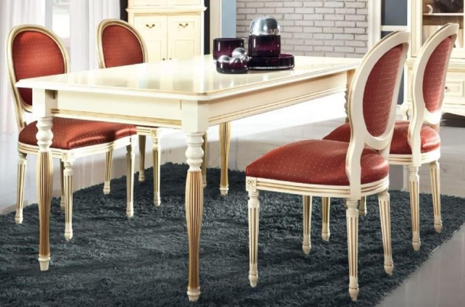 Casa Padrino Luxus Barock Esszimmer Set Creme / Gold / Orange - Ausziehbarer Küchentisch mit 6 Esszimmerstühlen - Esszimmermöbel im Barockstil Bild 1