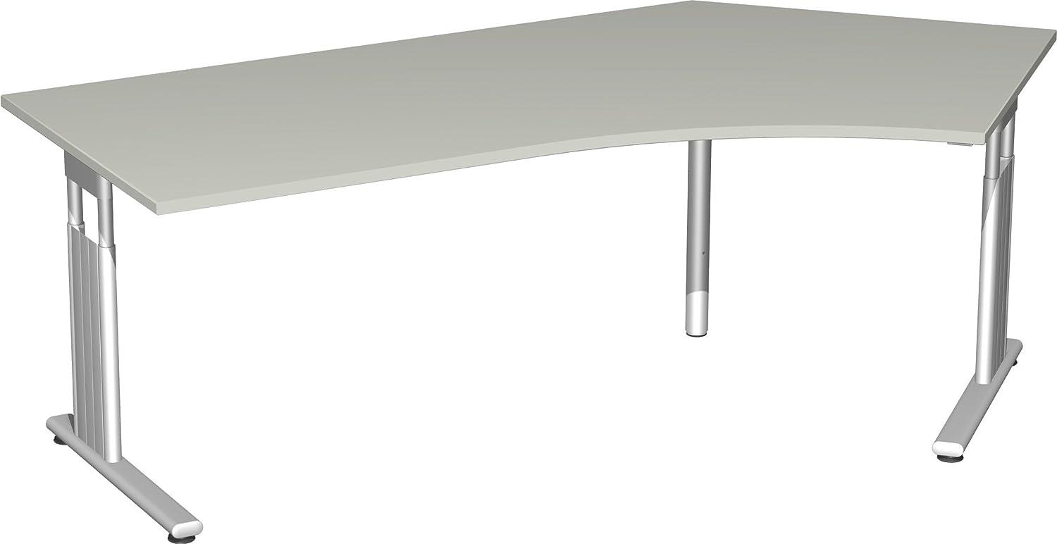 'C Fuß Flex' Schreibtisch 135°-Winkel rechts, höhenverstellbar, Lichtgrau / Silber, 68-82 x 113 x 216,6 cm Bild 1