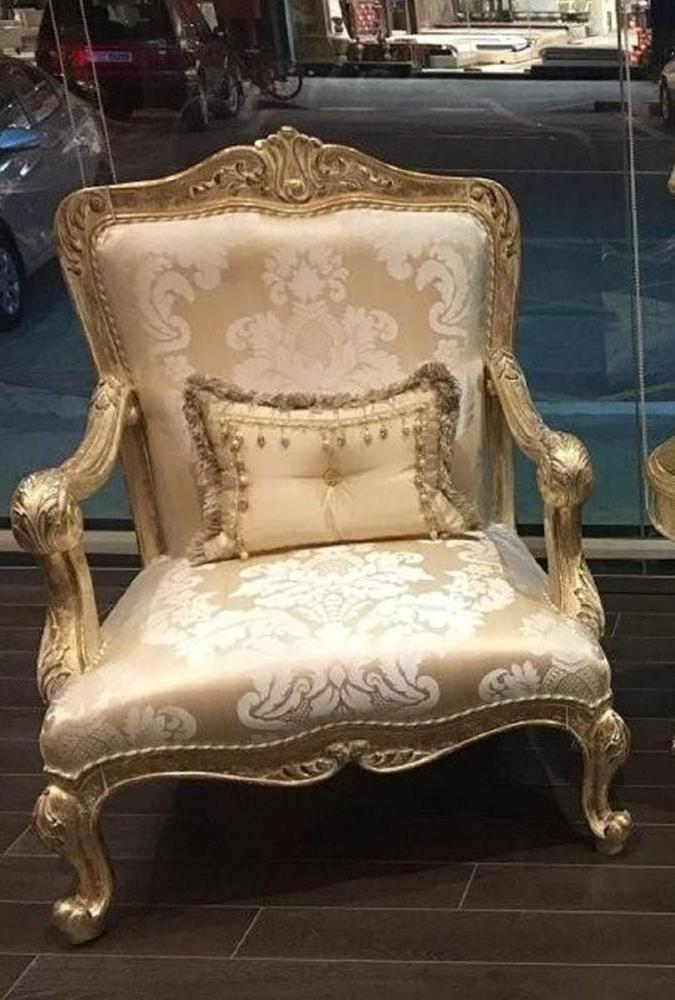 Casa Padrino Luxus Barock Sessel Gold / Antik Gold - Prunkvoller Wohnzimmer Sessel mit elegantem Muster - Barock Wohnzimmer Möbel Bild 1