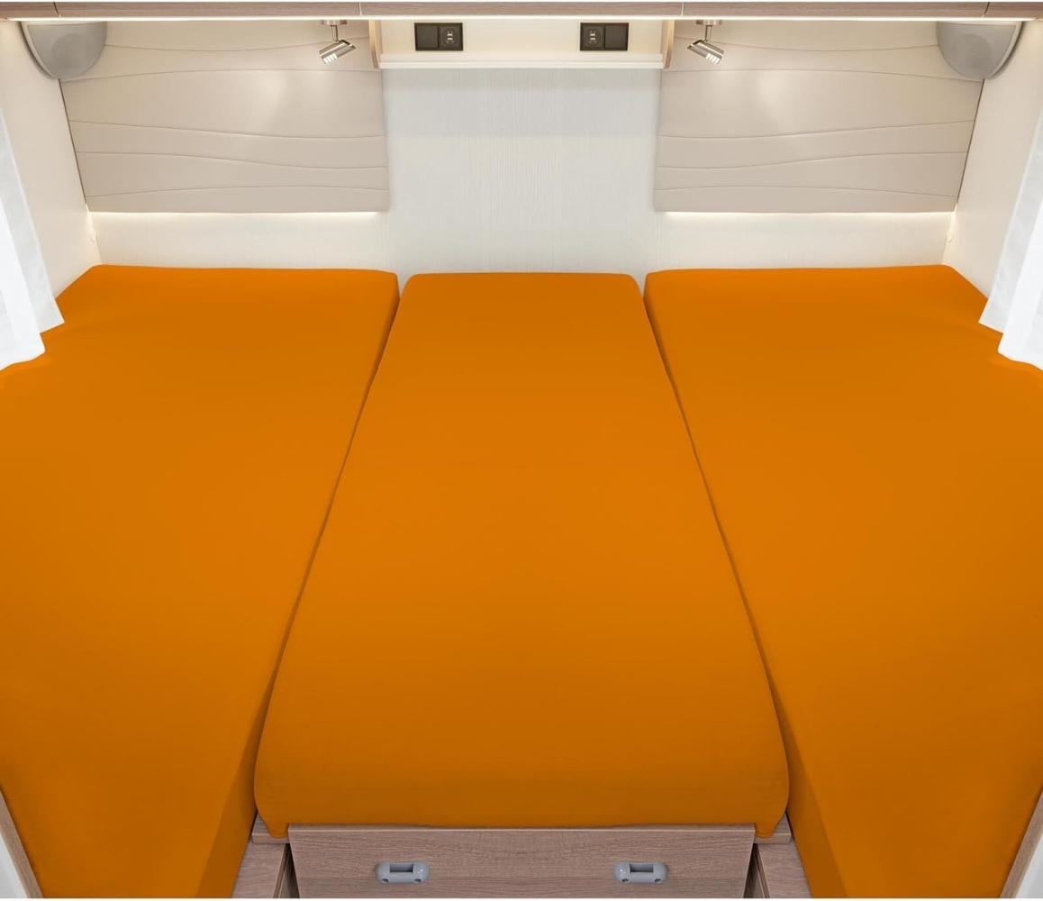 BettwarenShop Wohnmobil Wohnwagen Heckbett Spannbetttuch-Set 3-teilig | 2 Längsbetten + Mittelteil | orange Bild 1