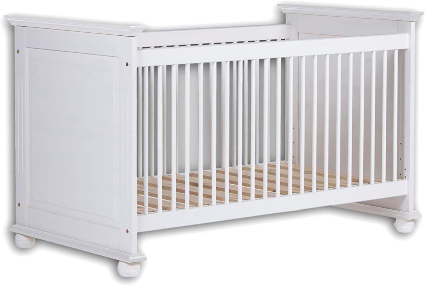 Stella Trading LAURA Sicheres Babybett mit 70 x 140 cm Liegefläche - Schönes Baby Gitterbett für einen geborgenen Schlaf in Kiefer massiv, weiß - 85 x 93 x 154 cm (B/H/T) Bild 1