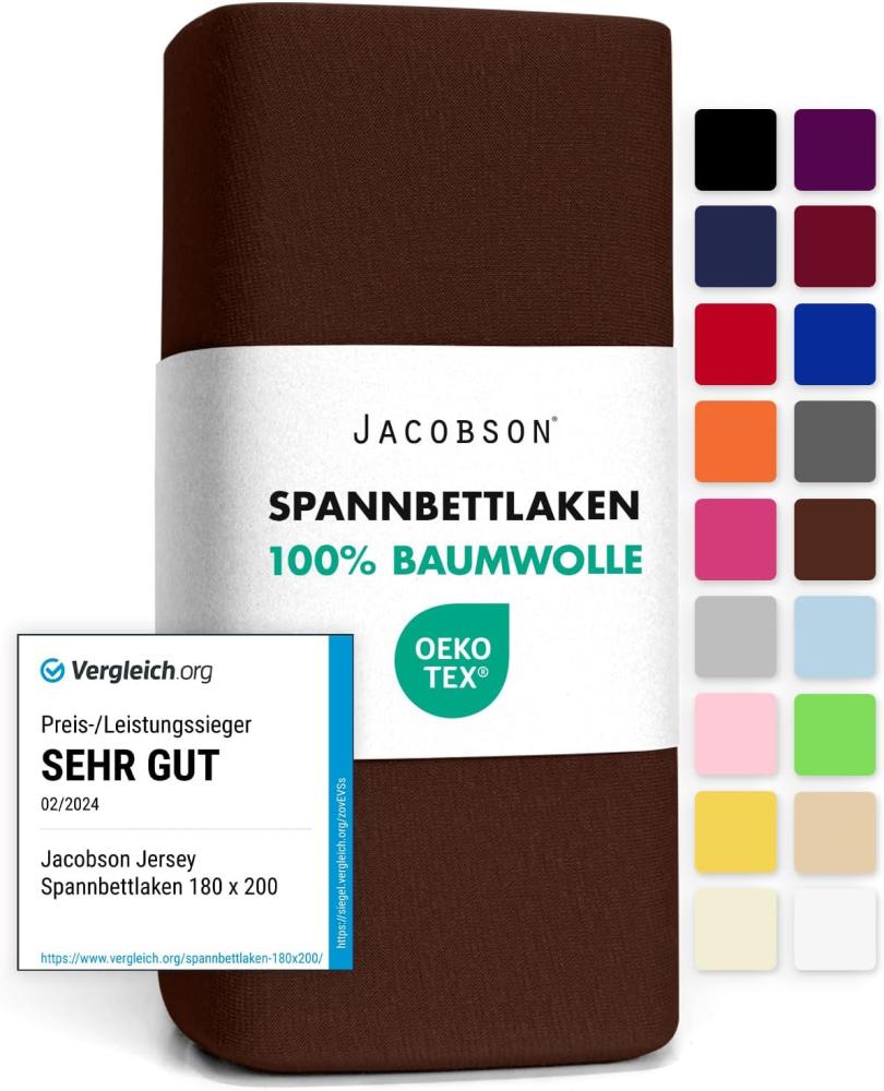 Jacobson Jersey Spannbettlaken Spannbetttuch Baumwolle Bettlaken (180x200-200x200 cm, Schokobraun) Bild 1