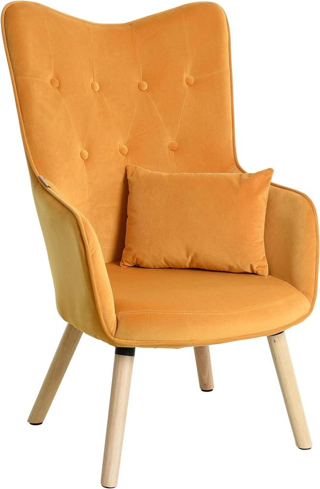 Fernsehsessel Relaxsessel Sessel mit Kissen Stoff Polsterstuhl Senfgelb Samt Bild 1