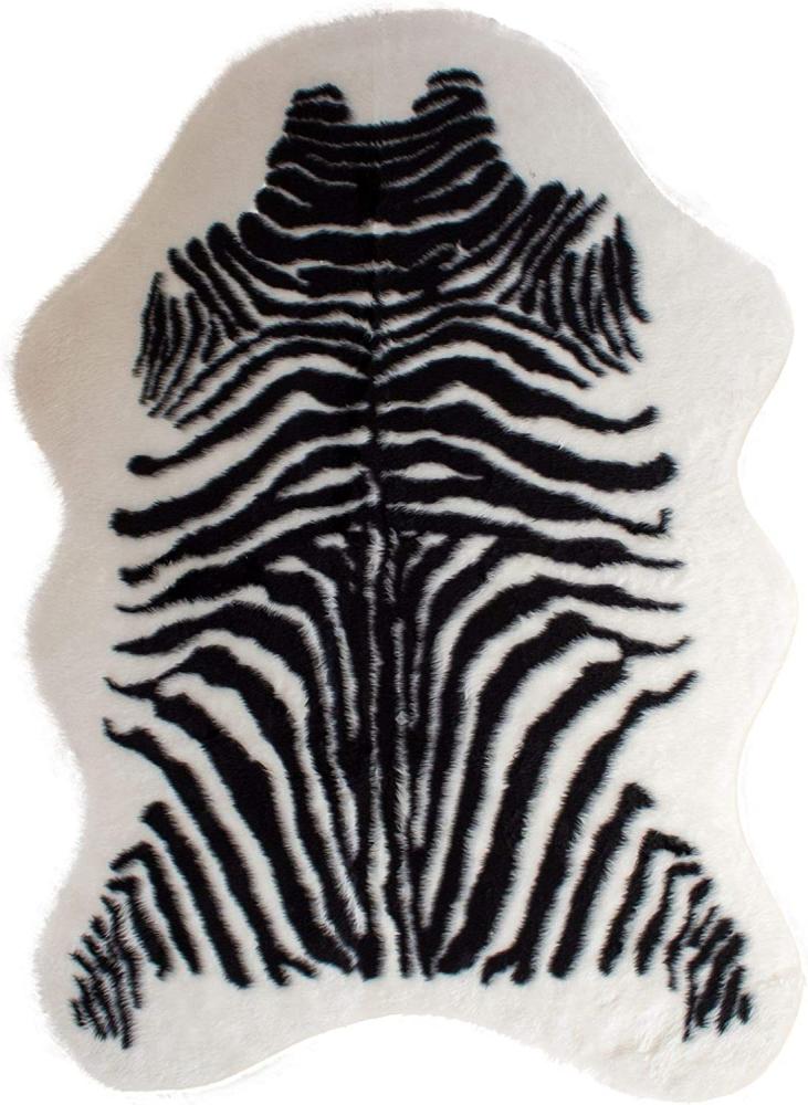 Kunstfell Teppich- Zebra Schwarz Weiß in 3 Größen, Tier Fell, Tiermuster in Weiß Schwarz 110 x 150 cm Bild 1