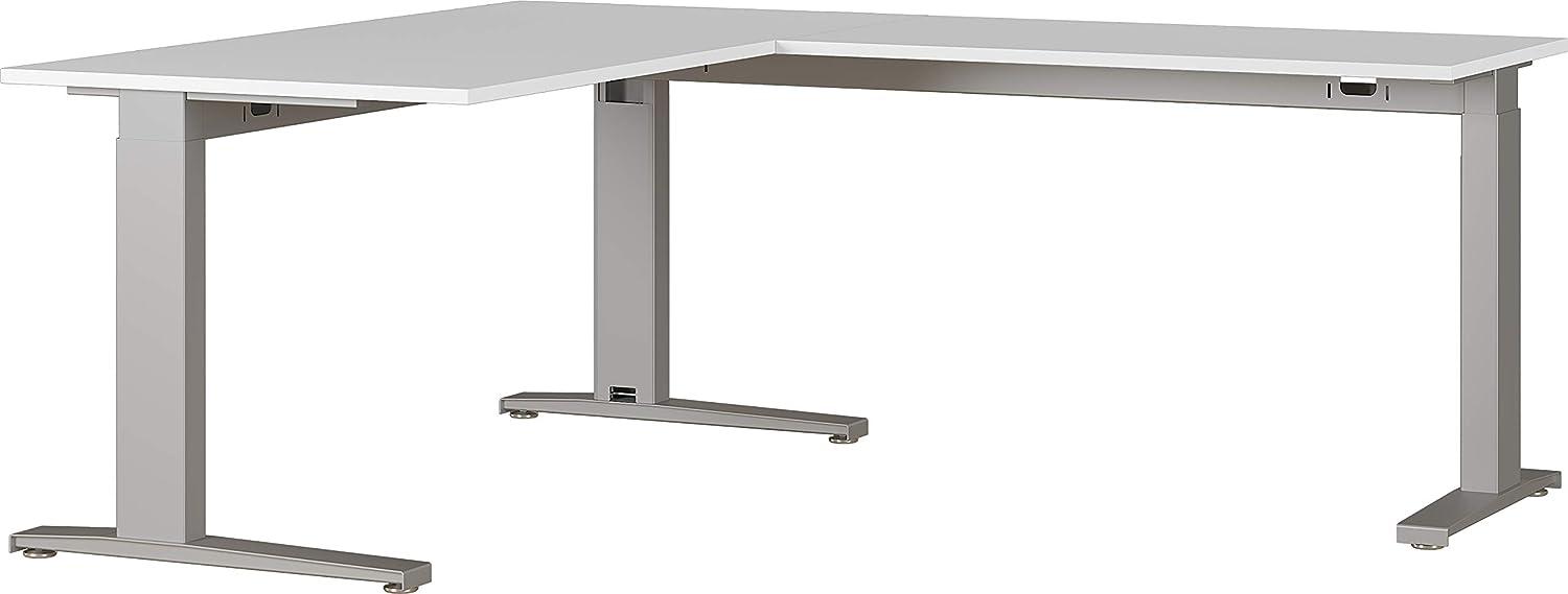 Amazon Marke - Movian höheneinstellbarer Winkelschreibtisch Arlington, für ergonomisches Arbeiten, ideal für Home Office, in Lichtgrau/Silber, 160 x 88 x 193 cm (BxHxT) Bild 1