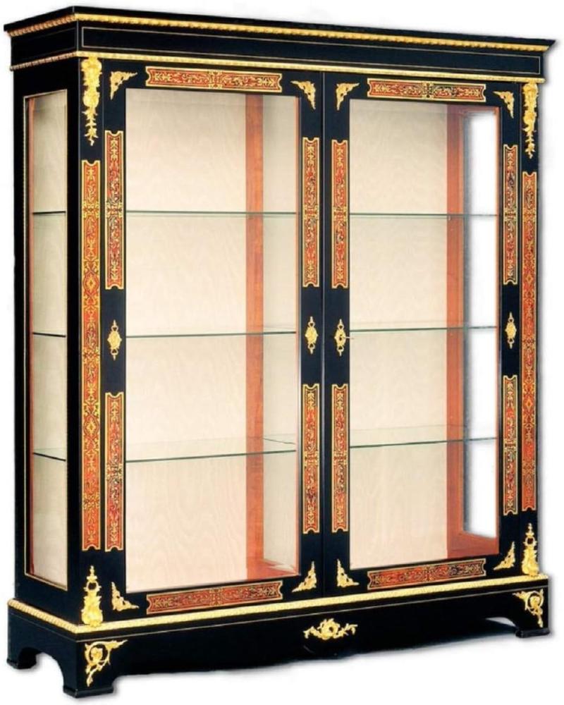 Casa Padrino Luxus Barock Boulle Vitrine Schwarz / Rot / Gold 152 x 45 x H. 172 cm - Handgefertigter Massivholz Vitrinenschrank mit 2 Türen - Edle Barock Möbel Bild 1