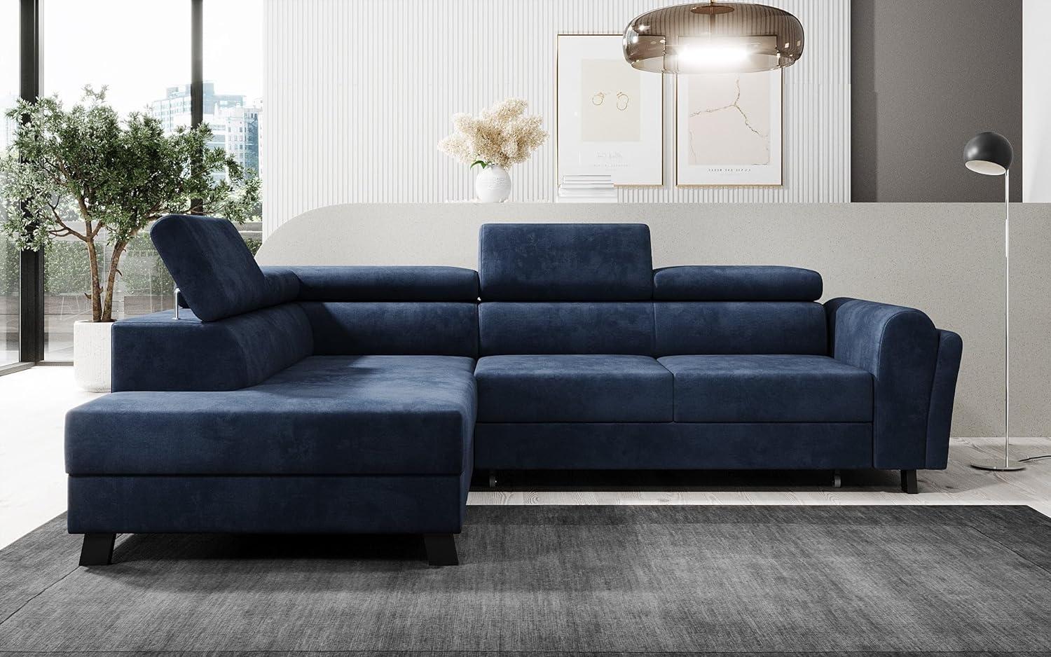 Designer Sofa Kira mit Schlaf- und Klappfunktion Samt Blau Links Bild 1