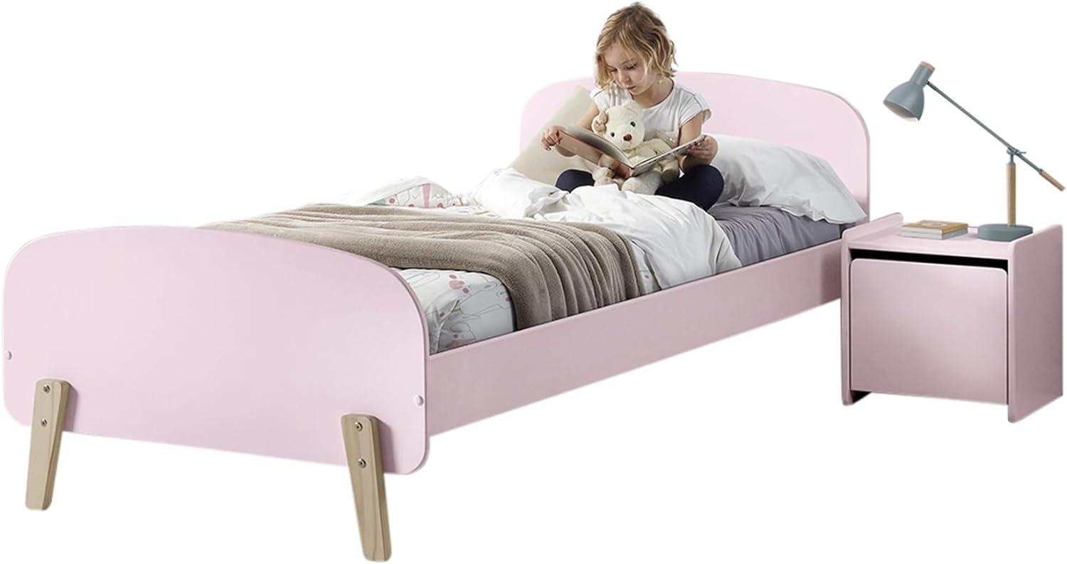 Kinderbett >KIDDY< in rosa aus Massiv Kiefer und MDF - 205,5x72,5x95cm (BxHxT) Bild 1
