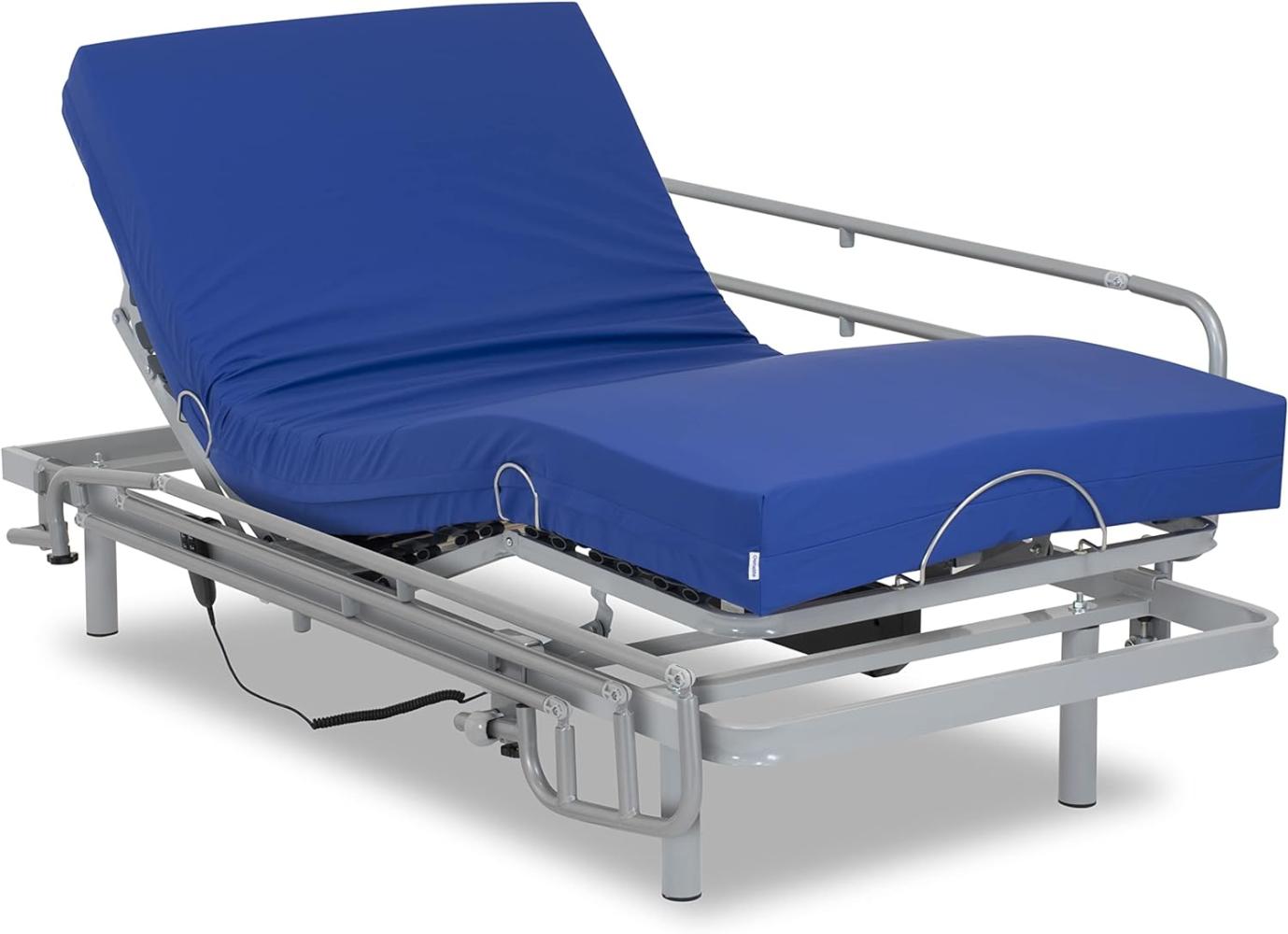 Gerialife Gelenk Bett mit viskoelastischer Matratze, wasserdicht (105 x 190 cm + Geländer), Metall, grau, 105x190 + Barandillas Bild 1