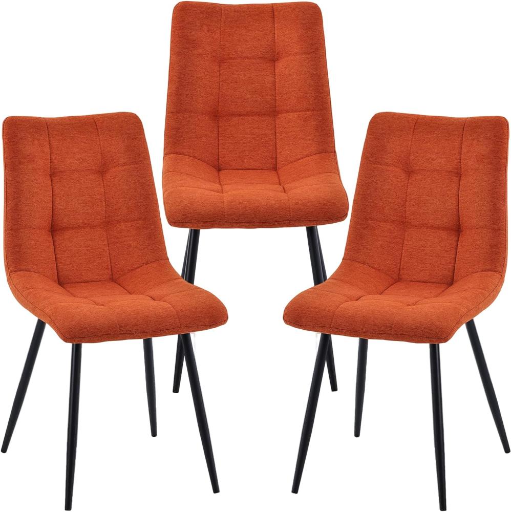 Moderne Esszimmerstühle in Stoffoptik - bequeme Esstischstühle gepolsterte Küchenstühle mit abgesteppter Vorderseite - stabile Stühle Esszimmer mit Metallgestell Orange 3 St. Bild 1