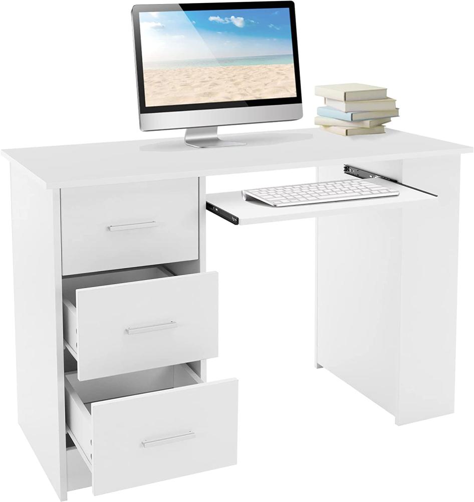 Schreibtisch mit drei Schubladen drei Regale und Tastaturauszug 110x49x75 cm Weiß aus Holz ML-Design Bild 1
