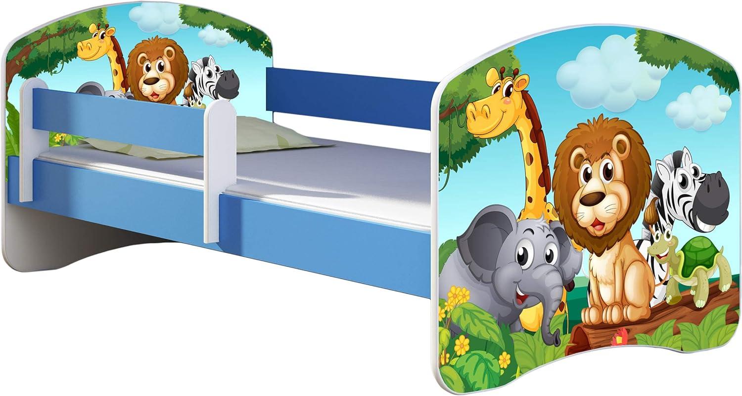 ACMA Kinderbett Jugendbett mit Einer Schublade und Matratze Blau mit Rausfallschutz Lattenrost II 140x70 160x80 180x80 (02 Animals, 140x70) Bild 1