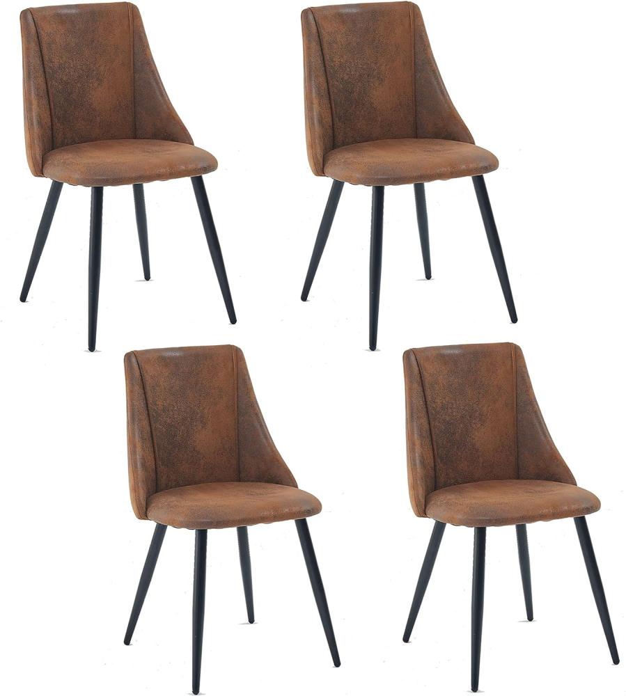 MEUBLE COSY Esszimmerstühle 4er Set Küchenstühle Ergonomisch Wohnzimmerstuhl Retro Sessel mit Rückenlehne Sitzfläche aus Vintage Künstlich Wildleder Metallbeine Braun, 52. 5x49. 5x83cm Bild 1