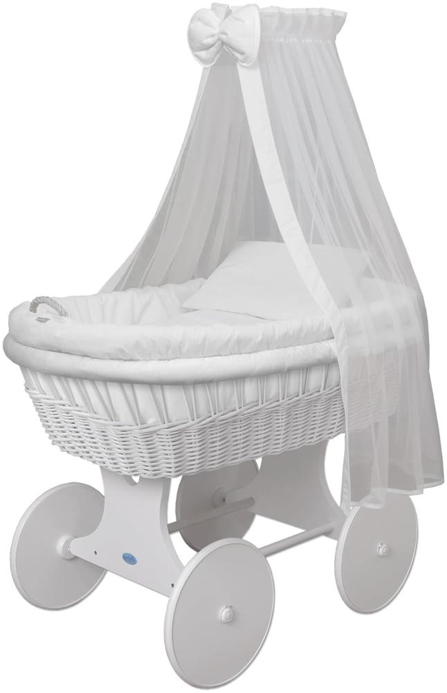 WALDIN Baby Stubenwagen-Set mit Ausstattung, Gestell/Räder weiß lackiert, Ausstattung weiß Bild 1