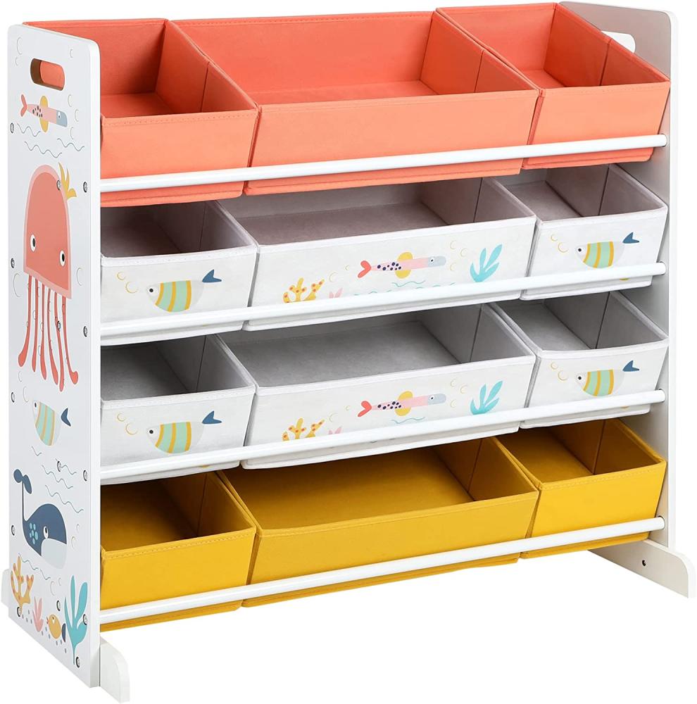 Spielzeugregal, Kinderzimmerregal mit 12 Stoffboxen, für Bücher und Spielzeug, Spielzeug-Organizer, Kinderzimmer, für Kinder, multifunktional, weiß GKRS04WT Bild 1