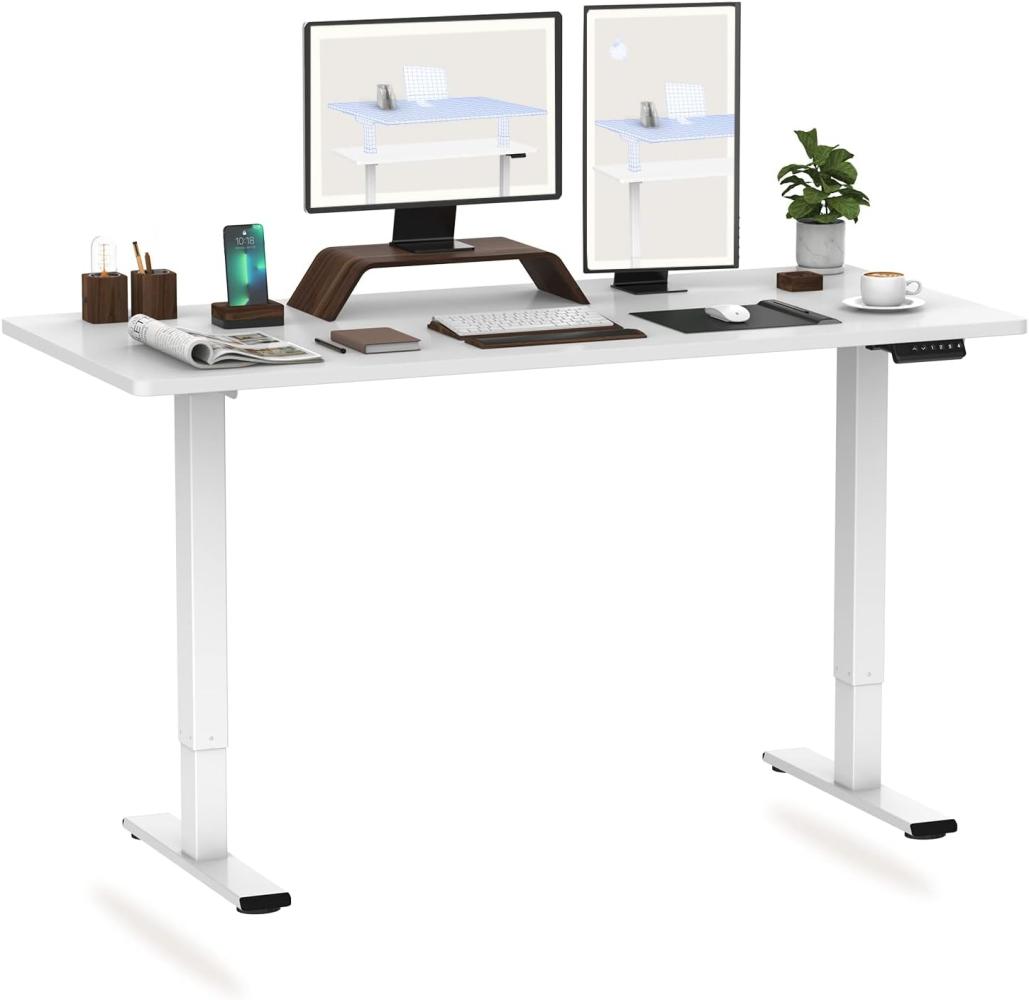 Flexispot Hemera Elektrisch Höhenverstellbarer Schreibtisch mit Tischplatte. Mit Memory-Steuerung und Softstart/-Stop& integriertes Anti-Kollisionssystem (160 x 80 cm, Weiß) Bild 1