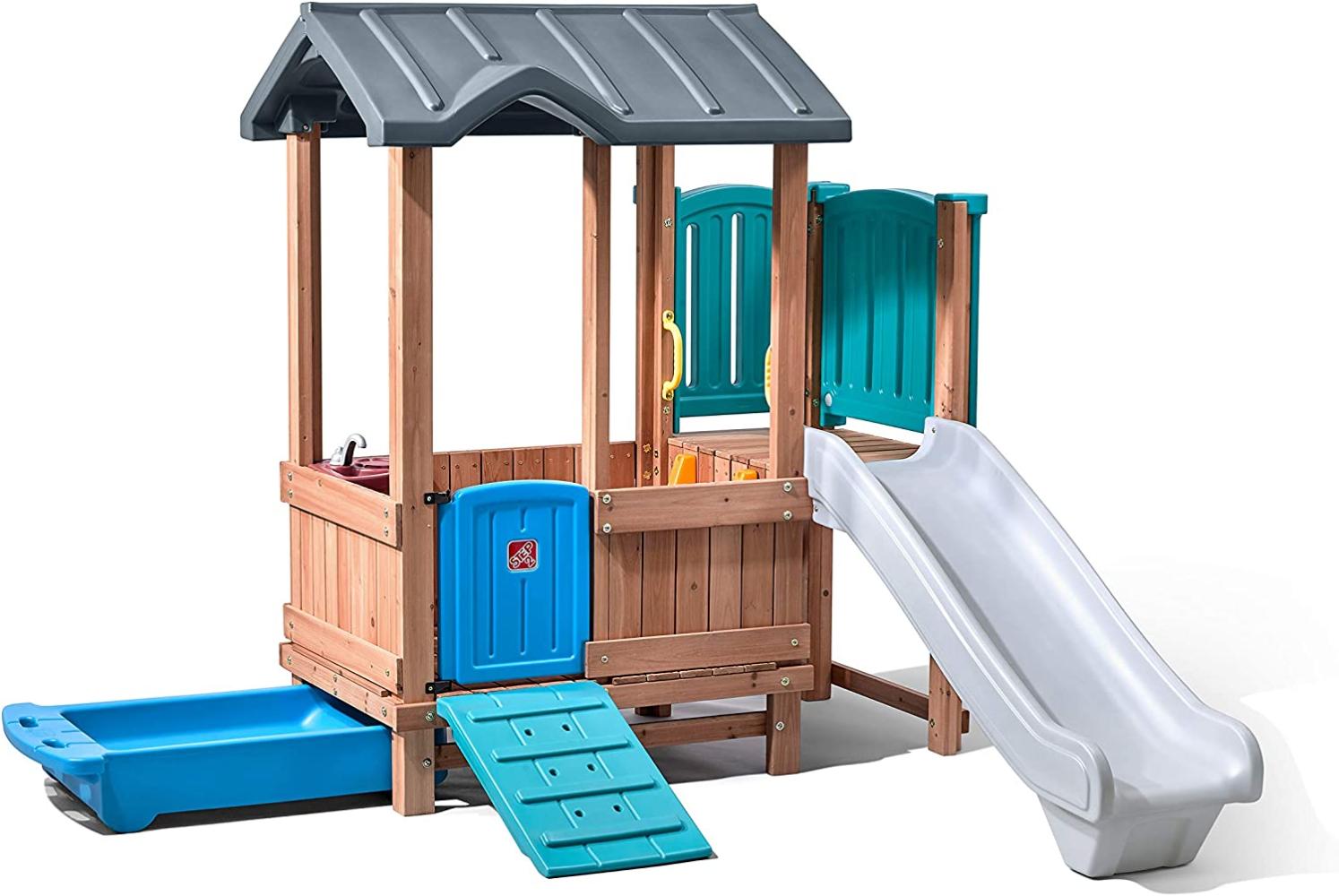 Spielhaus mit Rutsche Woodland Adventure193 cm braun / blau Bild 1