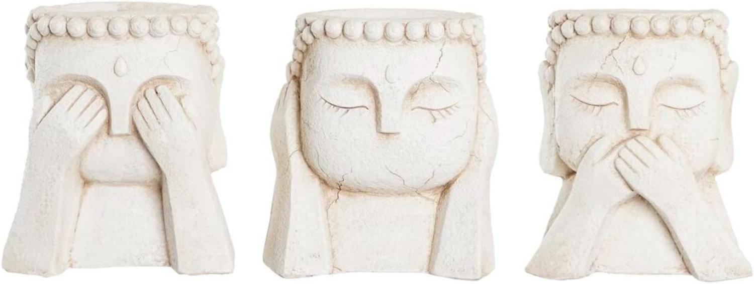 Blumentopf DKD Home Decor 26 x 22 x 28,5 cm Buddha Weiß Orientalisch Magnesium (3 Stücke) Bild 1