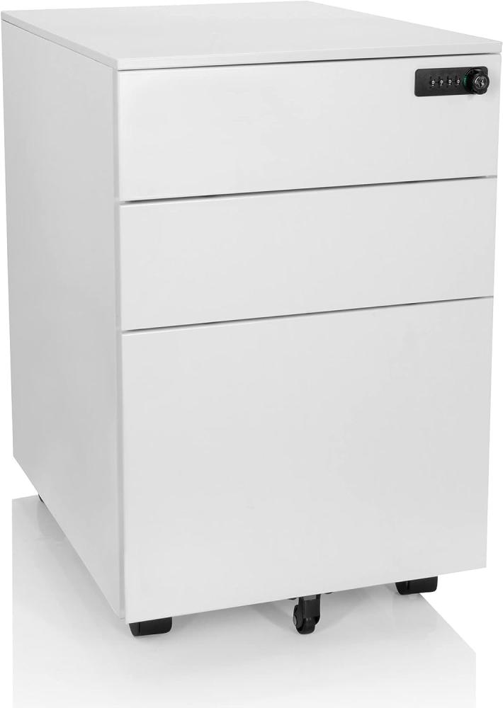 hjh OFFICE 743022 Rollcontainer Color OS I Stahl Weiß Schubladenschrank mit Rollen, A4 Hängeregister, abschließbar Bild 1