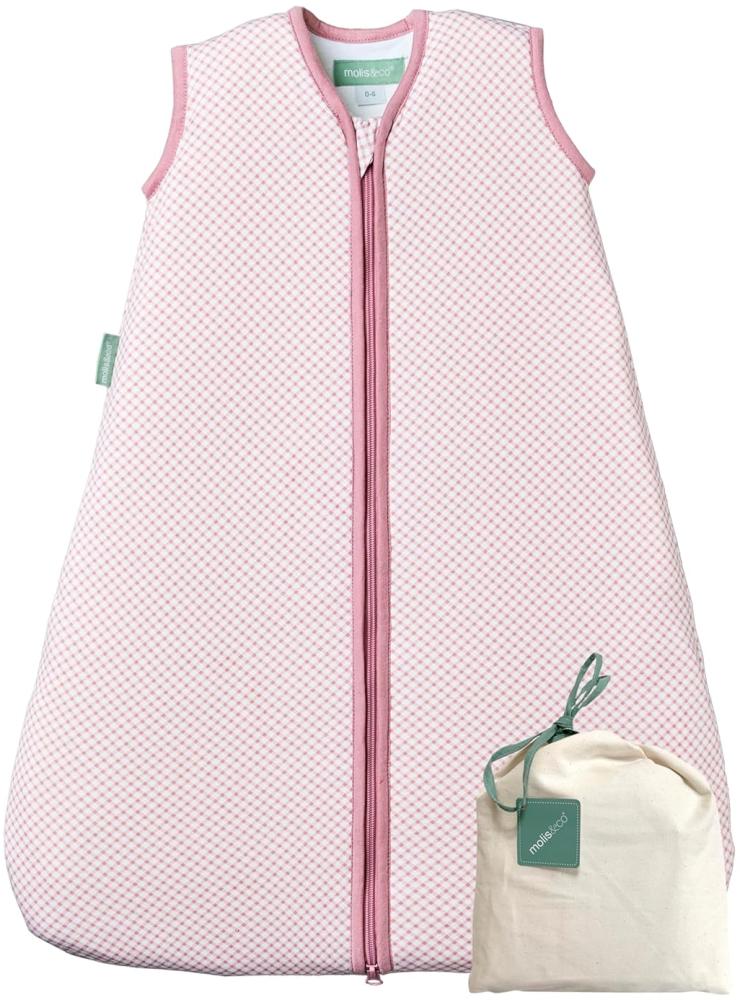 molis&co - Baby Schlafsack ärmellos - Ideal für Frühling und Herbst - Babyschlafsack 1 tog ohne Ärmel - Leicht gepolstert - 100% Baumwolle (Oeko-TEX 100), Premium Qualität - Vichy Pink (95 cm) Bild 1