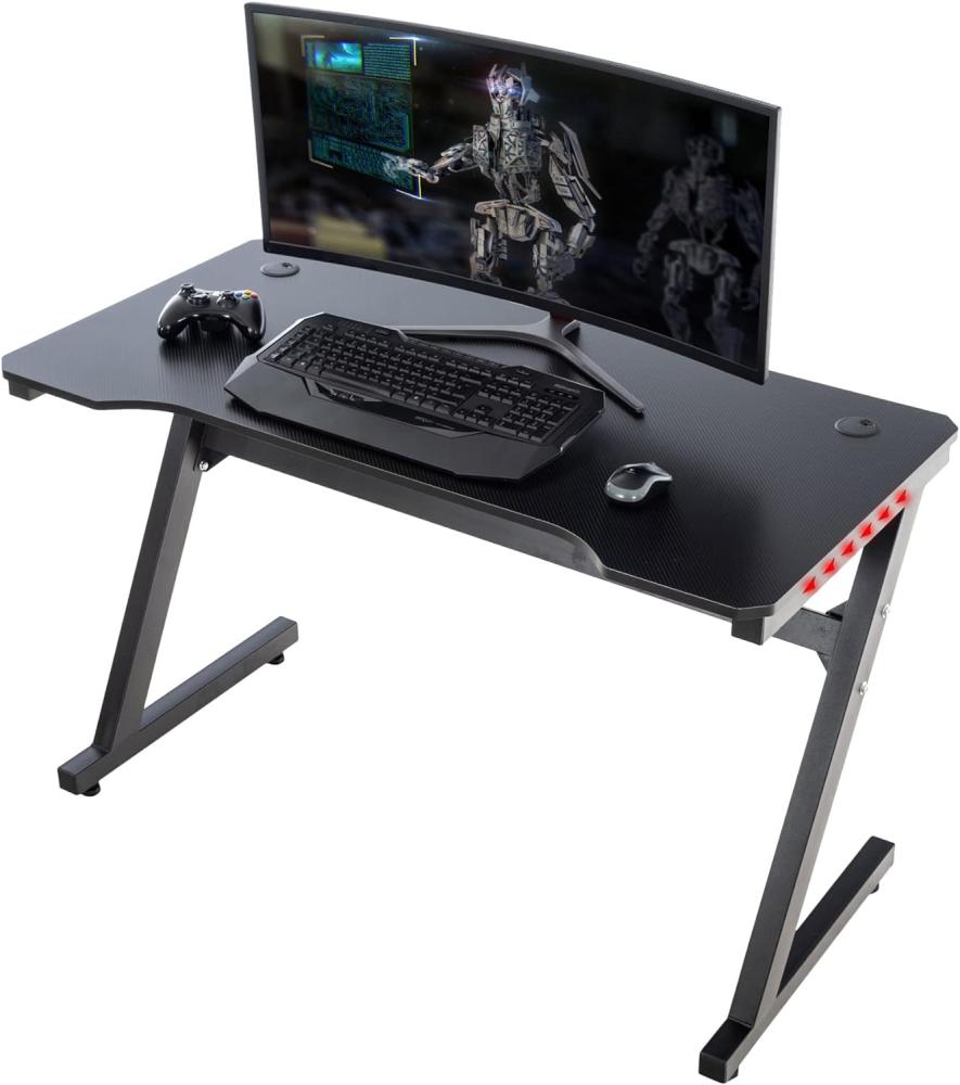 CLP Gaming-Tisch Lewiston I Schreibtisch Mit LED-Beleuchtung I Carbon-Optik, Farbe:schwarz Bild 1