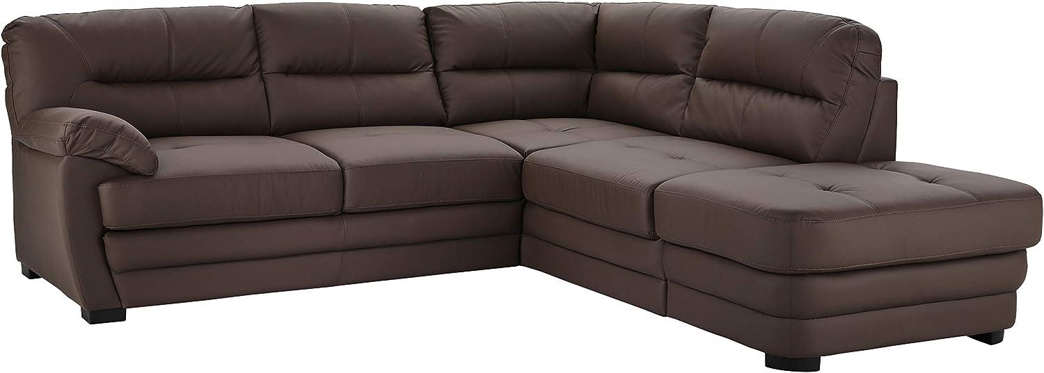 Mivano Ecksofa Royale / Zeitloses L-Form-Sofa mit Schlaffunktion, kleinem Bettkasten, Ottomane und hohen Rückenlehnen / 246 x 90 x 230 / Lederoptik, braun Bild 1