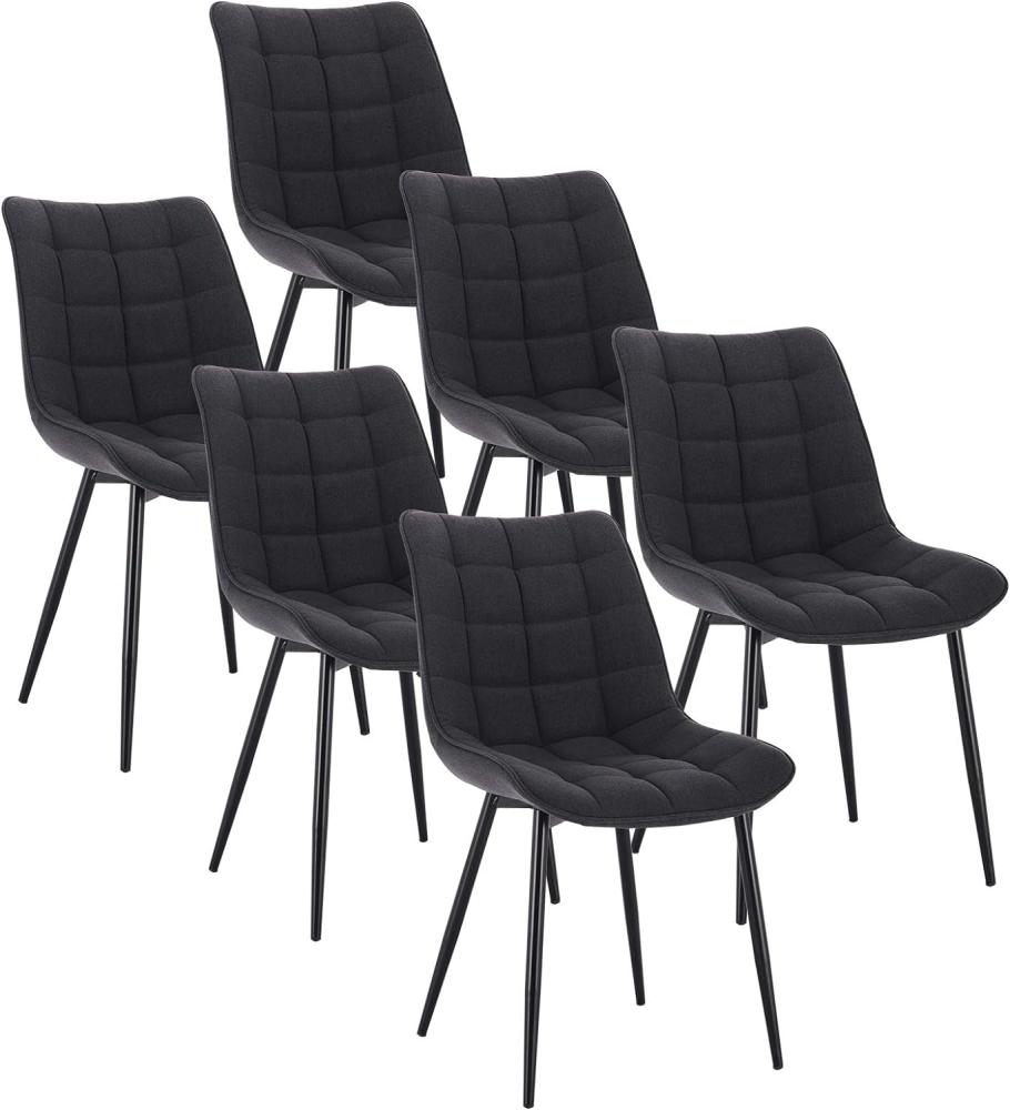 WOLTU 6 x Esszimmerstühle 6er Set Esszimmerstuhl Küchenstuhl Polsterstuhl Design Stuhl mit Rückenlehne, mit Sitzfläche aus Leinen, Gestell aus Metall, Dunkelgrau, BH206dgr-6 Bild 1