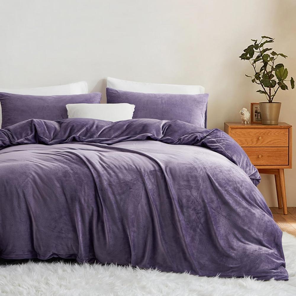 Lanqinglv Flanell Fleece Bettwäsche 135x200 cm Violett Plüsch Flauschig Winterbettwäsche Warme Cashmere Touch Biber Uni Bettbezug mit Reißverschluss und Kissenbezug 80x80 cm Bild 1