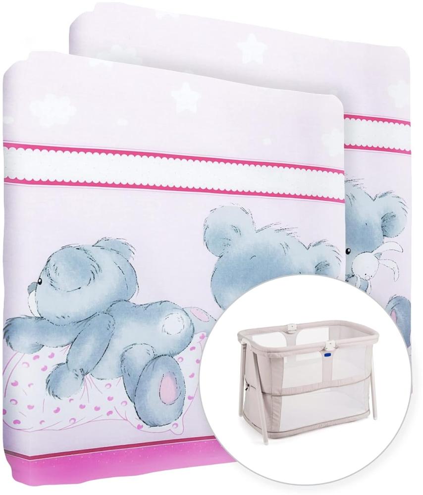 Baby Comfort Spannbetttuch für Kinderzimmer, 100 % Baumwolle, passend für 95 x 65 cm Reisebett, Mika Pink, 2 Stück Bild 1