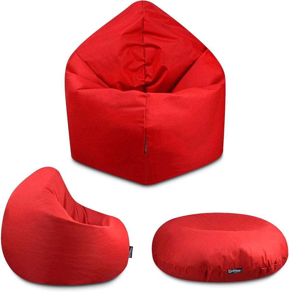 BuBiBag - 2in1 Sitzsack Bodenkissen - Outdoor Sitzsäcke Indoor Beanbag in 32 Farben und 3 Größen - Sitzkissen für Kinder und Erwachsene (100 cm Durchmesser, Rot) Bild 1