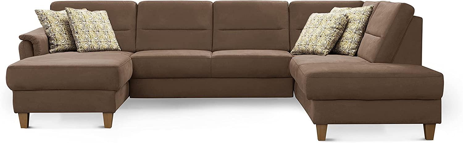 CAVADORE Wohnlandschaft Palera / Federkern-Sofa in U-Form im Landhausstil / 314 x 89 x 212 / Mikrofaser-Bezug, Hellbraun Bild 1