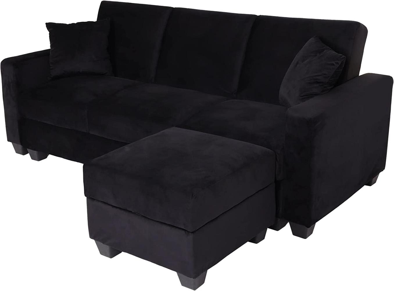 Sofa HWC-H47 mit Ottomane, Couch Sofa Gästebett, Schlaffunktion Stauraum 217x145cm ~ Samt schwarz Bild 1