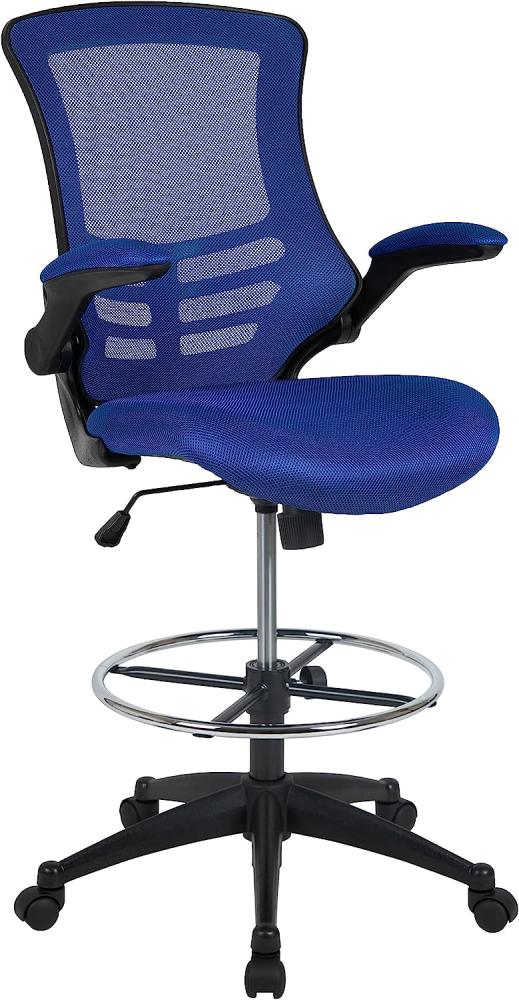 Flash Furniture Zeichenstuhl mit mittelhoher Rückenlehne – Ergonomischer Schreibtischstuhl mit hochklappbaren Armlehnen und verstellbarem Fußring – Bürostuhl für Home Office – Blau Bild 1