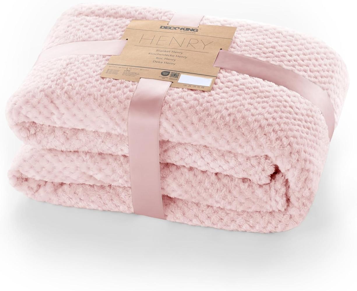 DecoKing Kuscheldecke 150x200 cm rosa Decke Microfaser Wohndecke Tagesdecke Fleece weich sanft kuschelig skandinavischer Stil pink Puder Henry Bild 1