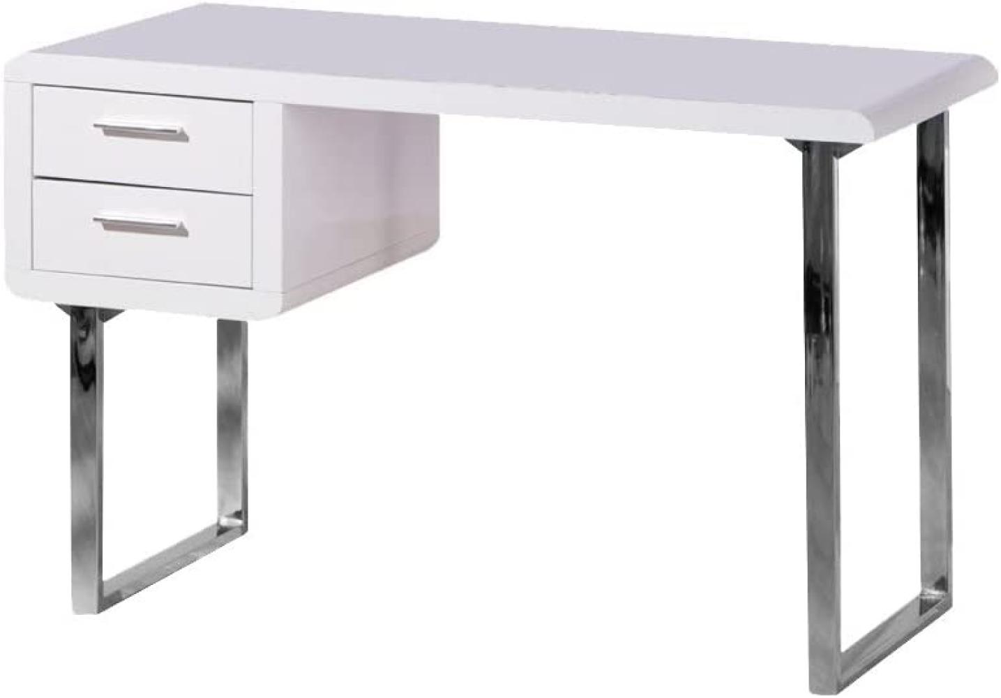 'Claude' Schreibtisch mit 2 Schubladen, Weiß Hochglanz/Metall verchromt, 76 x 55 x 120 cm Bild 1