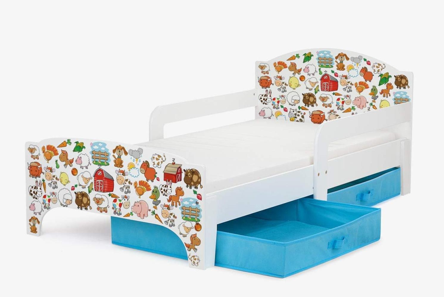 SMART Kinderbett aus Holz - My Farm - Einzelbett mit Schubladen und Matratze (140/70 cm) Bild 1