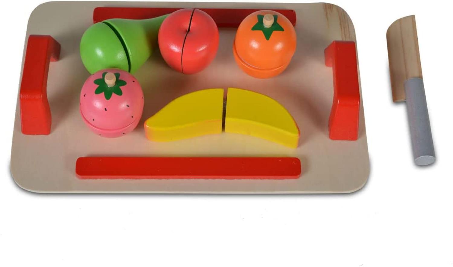 Moni Spielzeug Obst Set 4306 Holz, Brett Messer Spielzeugfrüchte Klettverbindung bunt Bild 1