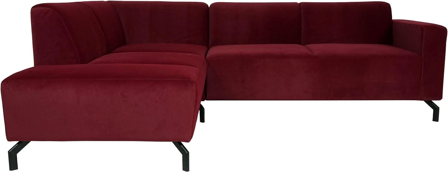 Ecksofa HWC-J60, Couch Sofa mit Ottomane links, Made in EU, wasserabweisend 247cm ~ Samt bordeaux-rot Bild 1