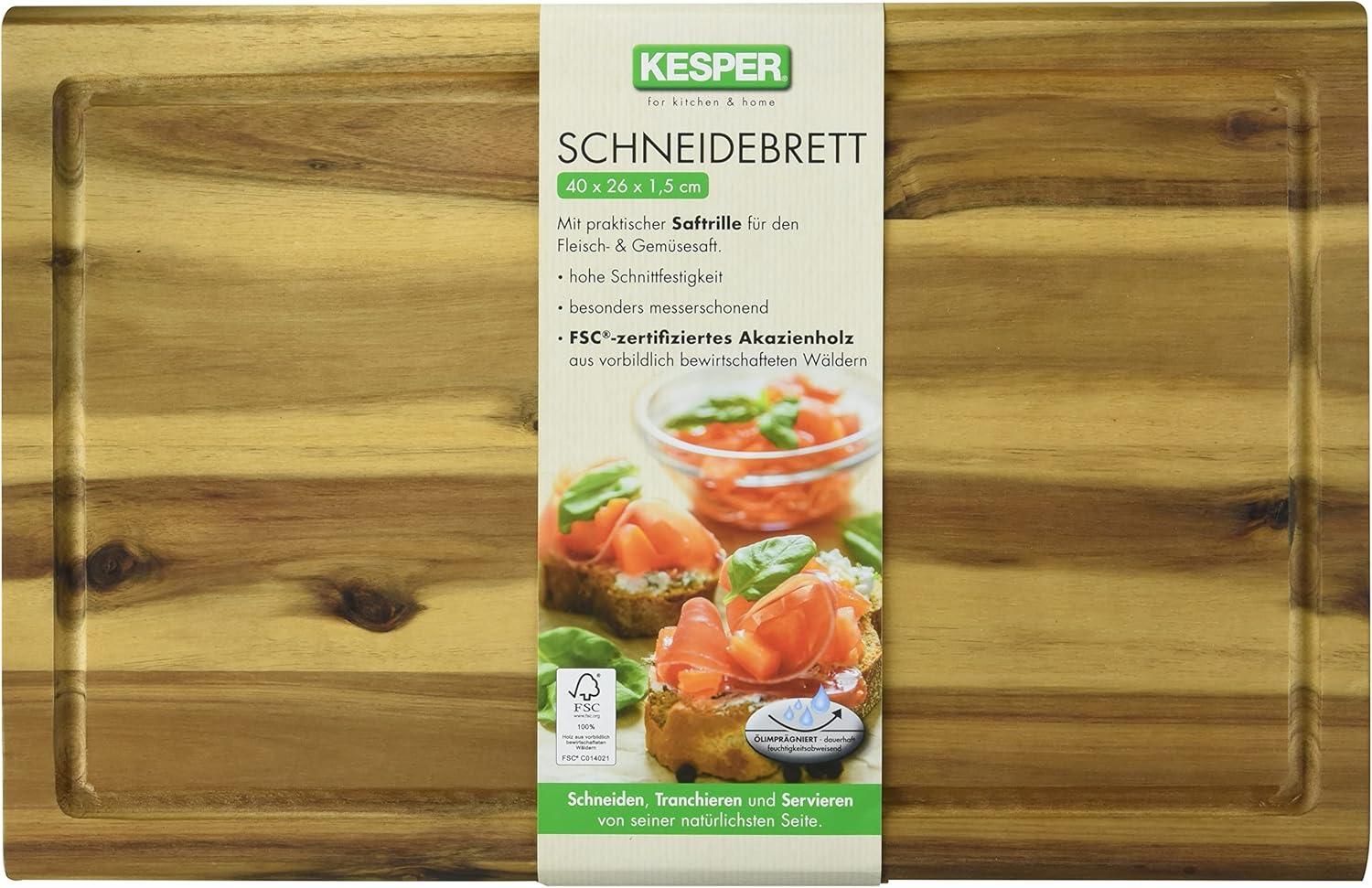 Kesper 28181 Tranchierbrett 40x26x1,5cm aus Akazie, Braun, 40 x 26 x 1,5 cm Bild 1