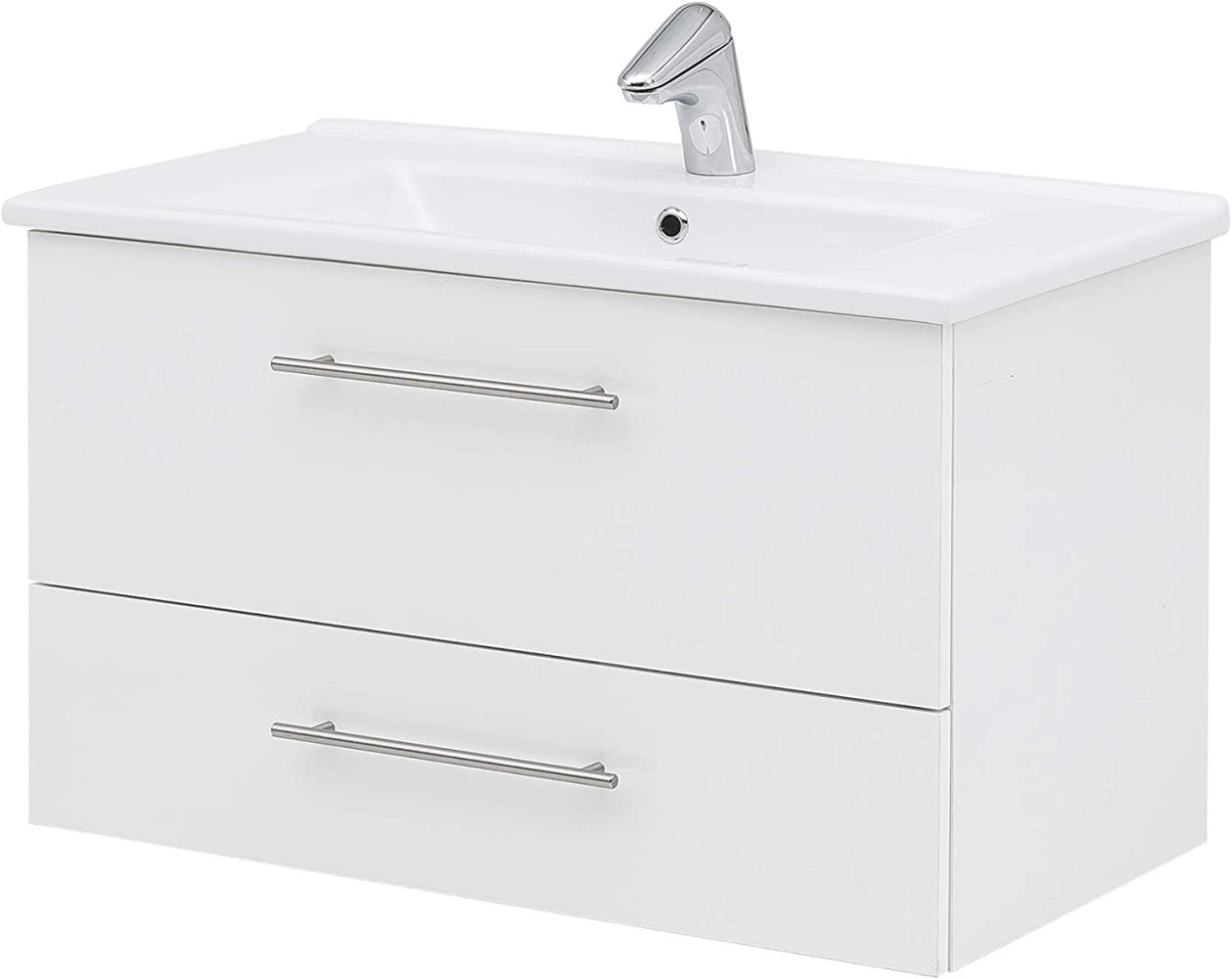 SCHILDMEYER Waschtisch mit Waschbecken Unterschrank Badmöbel weiß 85x52,5x45,5cm Bild 1