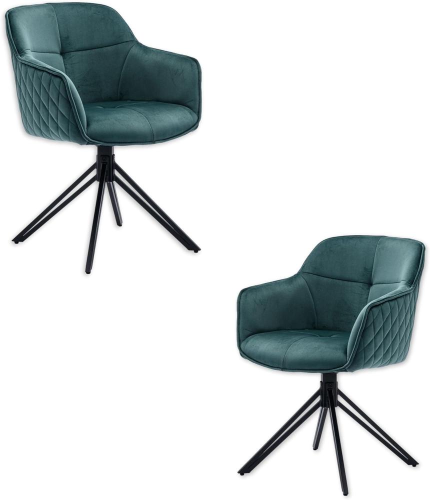 EMMA Esszimmerstühle 2er Set mit schwarzem Metallgestell, Grün - Bequeme Samt Stühle für Esszimmer & Wohnzimmer - 59 x 82 x 62 cm (B/H/T) Bild 1