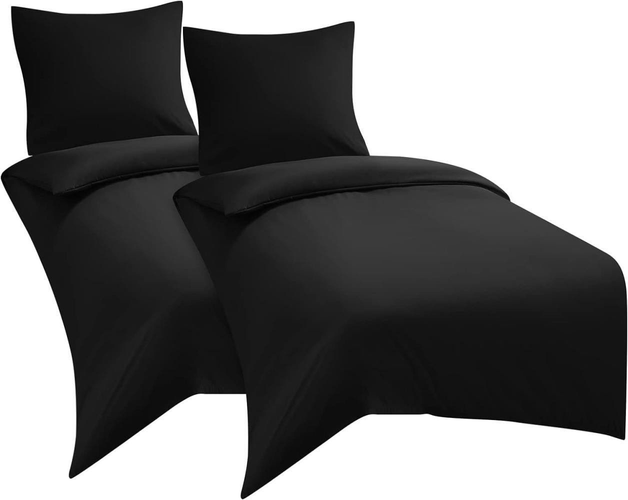 WAVVE Bettwäsche 135x200 4teilig Schwarz - Bettbezüge 135 x 200 2er Set mit Kissenbezüge 80x80 cm, Bettwäsche-Sets 135x200cm aus Mikrofaser mit Reißverschluss Weich Bild 1