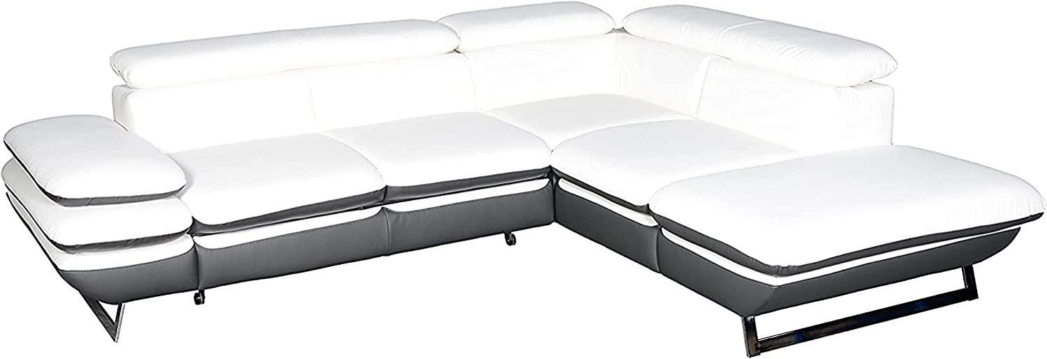 Mivano Ecksofa Prestige / Couch in L-Form mit Ottomane / Kopfteile und Armteil verstellbar / 265 x 74 x 223 / Zweifarbiges Kunstleder, weiß/dunkelgrau Bild 1