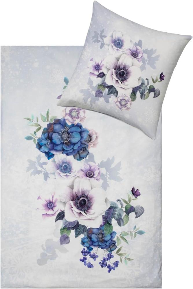 Estella Kuschel Flanell Bettwäsche 155x220 Snowflower Schnee Blumen blau 4446-101 Bild 1