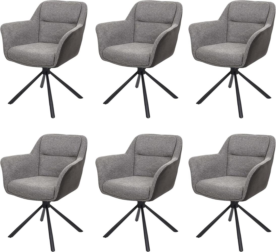 6er-Set Esszimmerstuhl HWC-K33, Küchenstuhl Stuhl, drehbar Auto-Position, Stoff/Textil ~ Kunstleder, grau-dunkelgrau Bild 1
