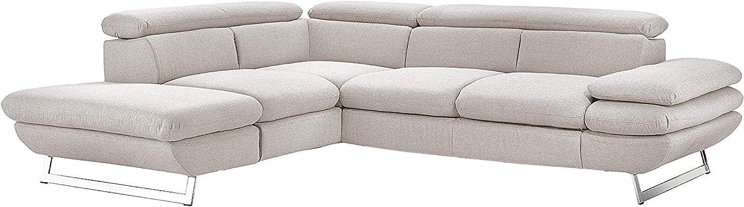 Mivano Ecksofa Prestige, Modernes L-Form-Sofa mit Ottomane, Kopfstützen und Armlehne verstellbar, 265 x 74 x 223, Strukturstoff, beige Bild 1