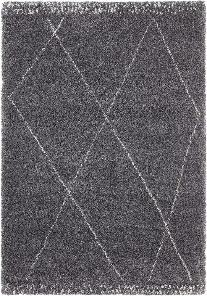 Hochflor Teppich Roha Grau Creme - 80x150x3,5cm Bild 1