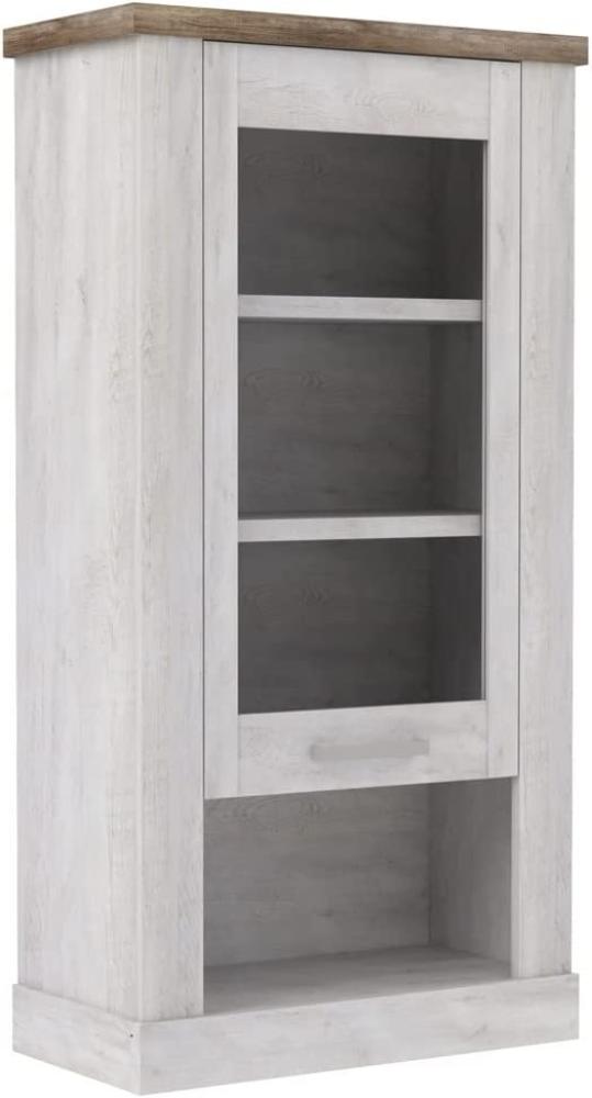 Hängevitrine Durio 10 Pinie weiß 71x137x34 cm Vitrine Wandschrank mit Beleuchtung Bild 1