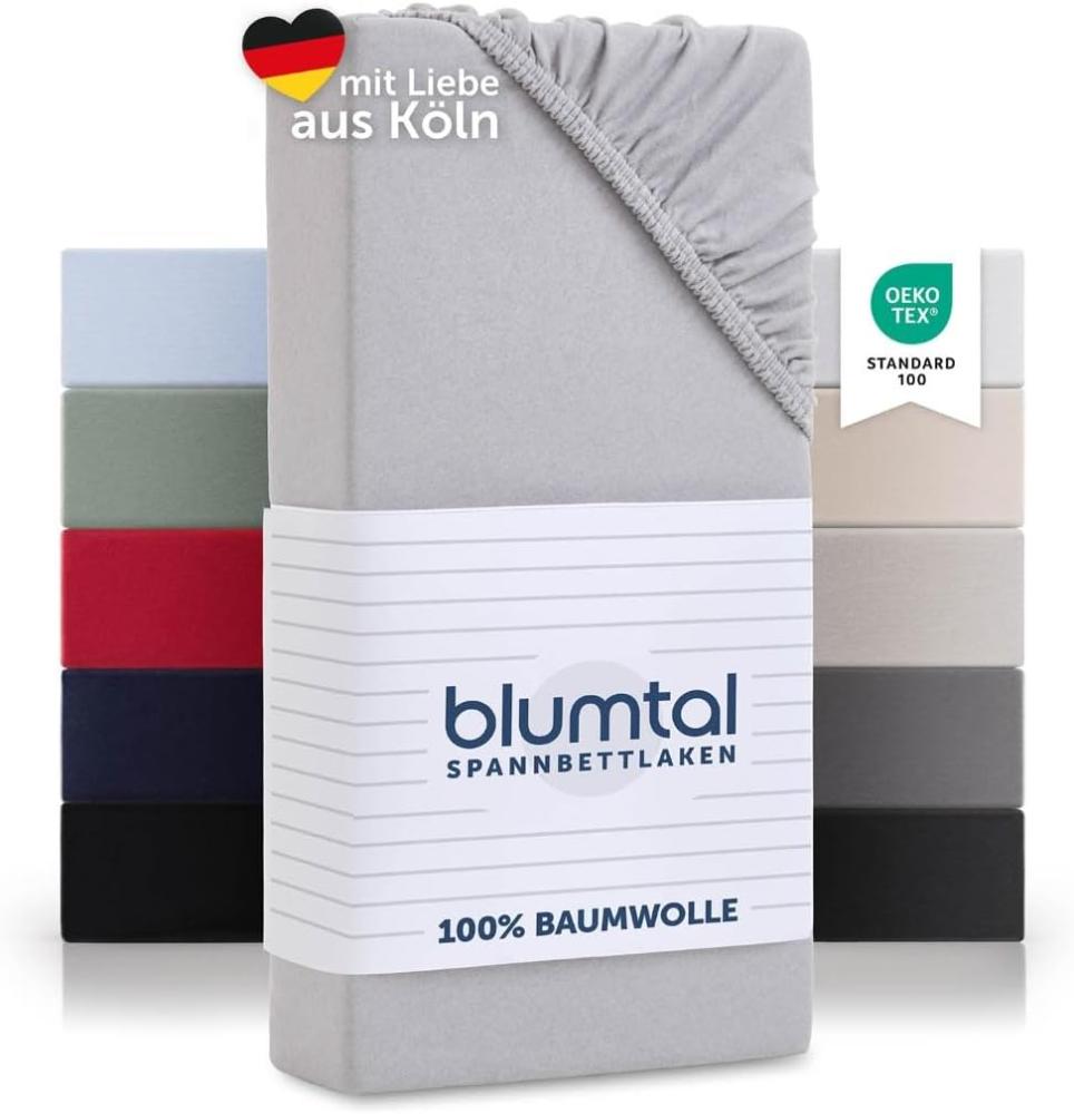 Blumtal® Spannbettlaken 200x220cm Basics Jersey - Bettbezug 200x220cm aus 100% Baumwolle - OEKO-TEX zertifiziertes Spannbetttuch 200x220cm - Matratzenbezug 200x220cm -Bettbezug - Moonlight Grey - Grau Bild 1