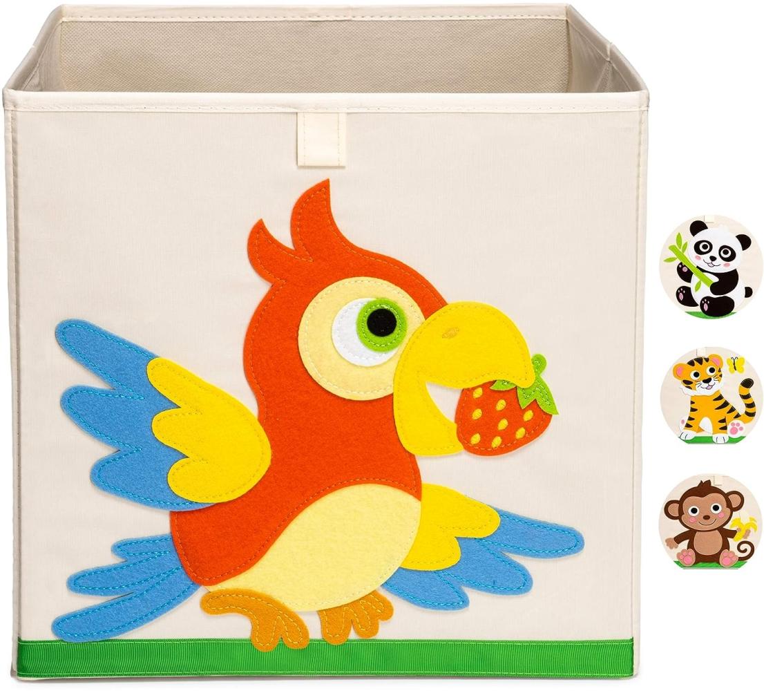 Ceria Star Kinder Aufbewahrungsbox | Spielzeug Box (33x33x33) mit Tiermotiven für Baby- und Kinderzimmer | Faltbare Spielzeugkiste zur Aufbewahrung im Kallax Regal | Papagei Bild 1